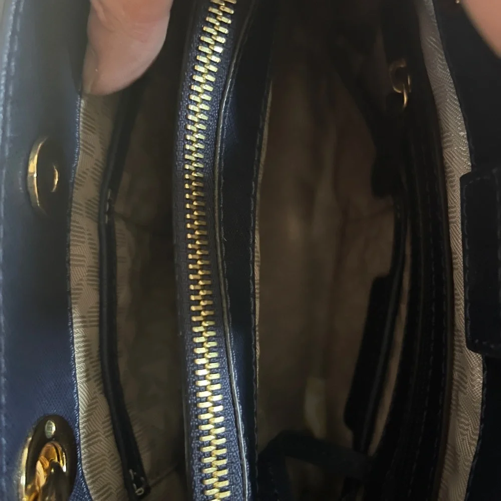 Michael Kors Navy Saffiano Tote with Gold Chain Handles